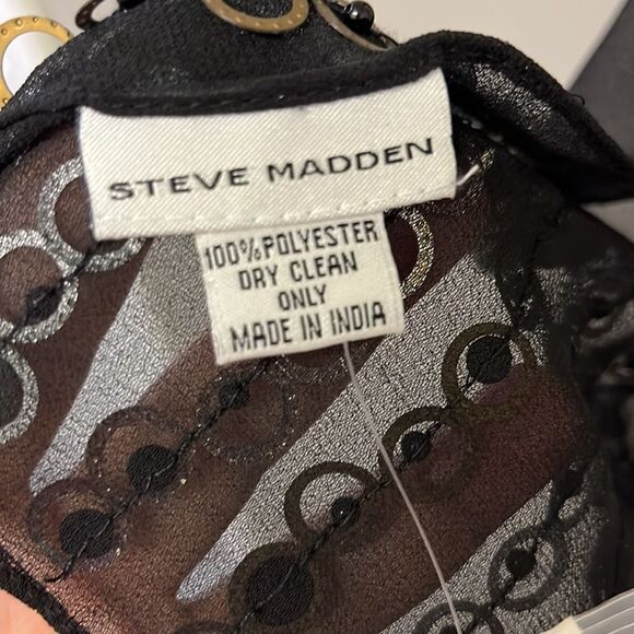 Steve Madden Sheer Black Scarf with Mixed Metal and Black Beads/Gem Accents-OS - Picture 7 of 11